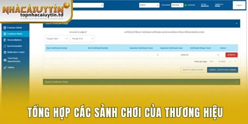 Tổng hợp các sảnh chơi của thương hiệu 
