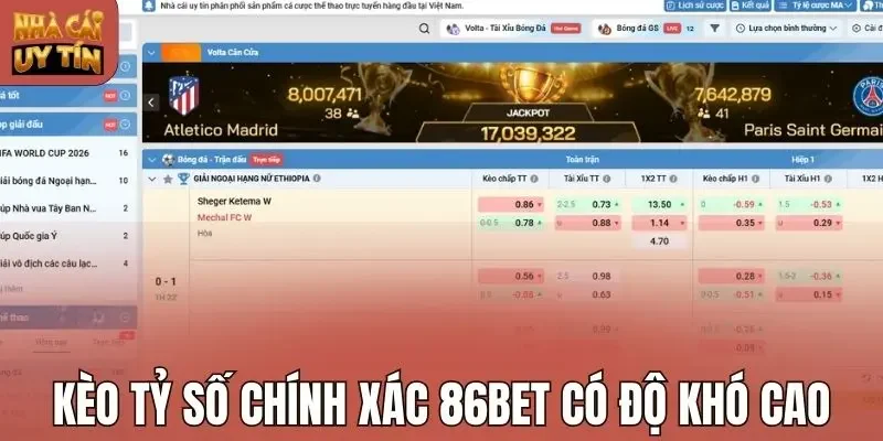 Kèo tỷ số chính xác 86Bet có độ khó cao
